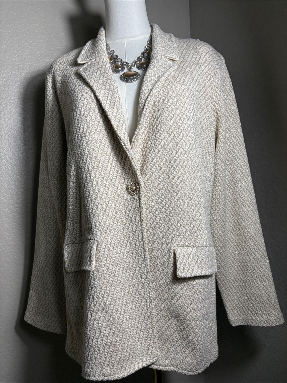 Chico's Cream Textured Knit Blazer Jacket